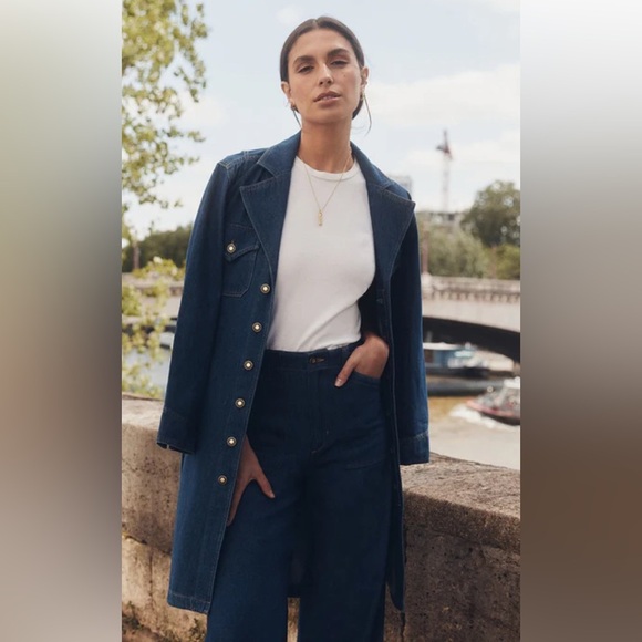 NWT Favorite Daughter THE BOULEVARD DENIM TRENCH in Rome Wash - Picture 4 of 10